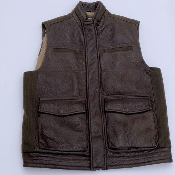 Johnston & Murphy Brown Fleece Lined Antiqued Faux Leather Vest Size M